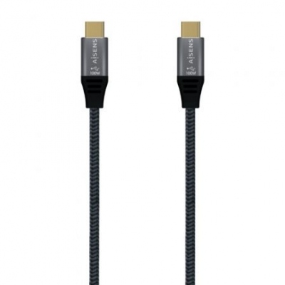 Cable USB 3.1 Tipo-C Aisens A107-0670 20GBPS 100W/ USB Tipo-C Macho - USB Tipo-C Macho/ 0.6m/ Gris