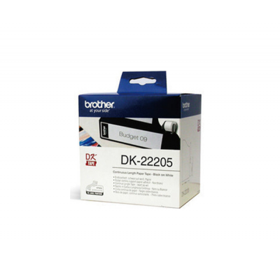 Brother DK22205 - Etiquetas Originales de Tamaño personalizado - Ancho 62mm x 30,48 metros - Texto negro sobre fondo blanco