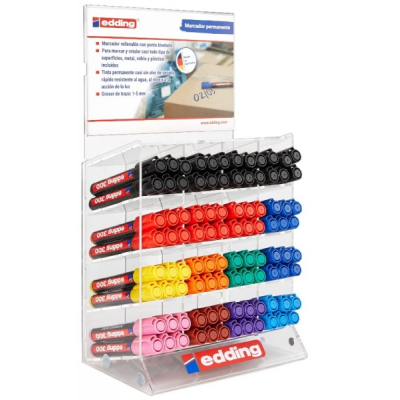 Edding 330 Expositor con 96 Rotuladores Permanentes - Punta Biselada - Trazo entre 1 y 5 mm. - Tinta casi Inodora - Capuchon con Clip - Secado Rapido - Colores Surtidos