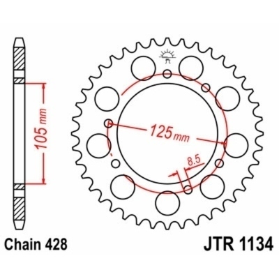 Corona JT SPROCKETS acero estándar 1134 - Paso 428 JTR1134.52