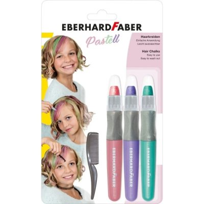 Eberhard Faber Pack de 3 Tizas Pastel para el Cabello + 1 Mini Peine - Aplicar sobre el Cabello Seco - Utilice el Peine para Dispensar el Color - Facil de Lavar - Colores Rosa, Violeta, Turquesa Paste