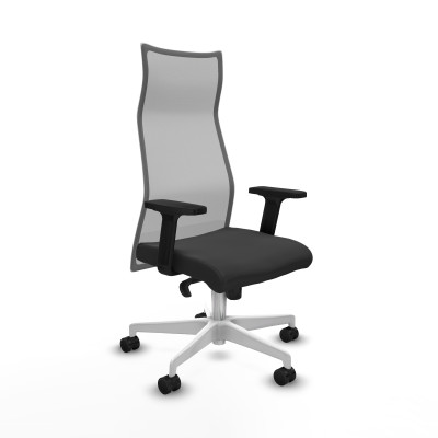 Albacete malla sincro malla gris similpiel gris oscuro brazos 2D base blanca ruedas 65 mm nailon