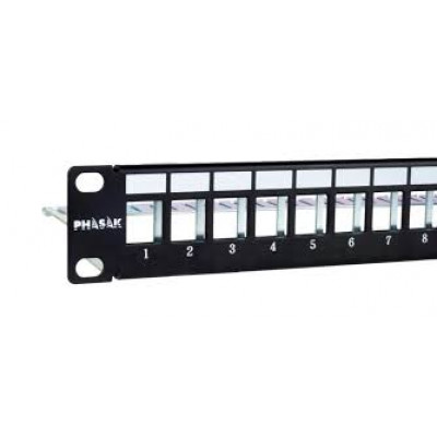 Panel frontal armario rack 19 pulgadas phasak para 24 conectores 1u con org. de cables ftp negro pa 3524