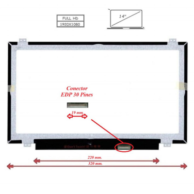 Pantalla para portátil LED 14 Slim 30 Pines Full HD Ancho 32cm