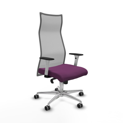 Albacete malla sincro malla gris similpiel morado brazos blancos base aluminio ruedas 65mm engomadas
