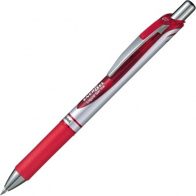 Pentel Energel Boligrafo de Bola Retractil - Punta 0.7mm - Trazo 0.35mm - Tinta Gel - Recargable - Grip de Agarre - Clip de Metal - 50% de Materiales Reciclados - Color Rojo
