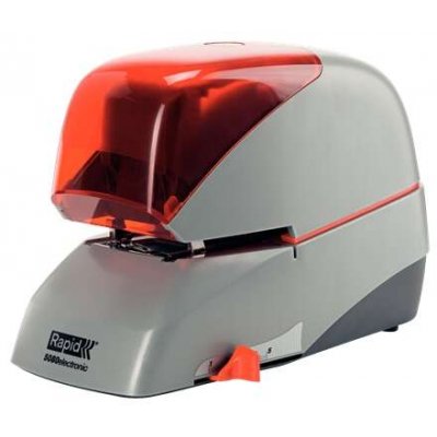 Rapid Supreme 5080e Grapadora Electrica de Sobremesa + Cartucho de 5000 Grapas - Grapa hasta 80 Hojas - Profundidad de Grapado Ajustable hasta 50mm - Color Gris/Naranja