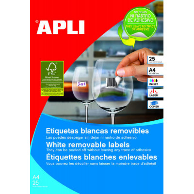 Apli Pack de 6.750 Etiquetas Blancas Removibles 17.8 x 10.0mm - 25 Hojas x 270 Etiquetas - Adhesivo Removible - Color Blanco