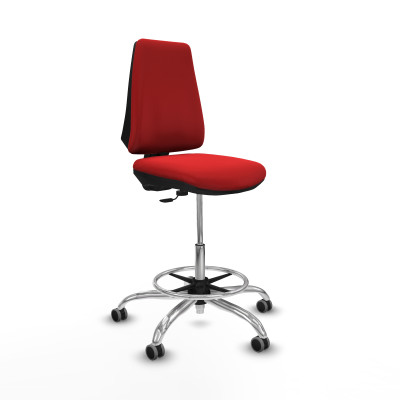 Taburete Elche CP similpiel rojo base cromada ruedas 65mm engomadas