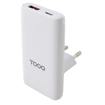 TooQ CARGADOR PARED GaN USB-C/PD+USB-A/QC 65W, BLANCO