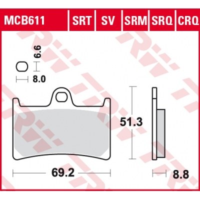 Pastillas de freno delanteras sinterizadas serie SRT TRW MCB611SRT