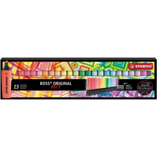 Stabilo Boss Arty Line Pack de 23 Marcadores Fluorescentes - Trazo entre 2 y 5mm - Recargable - Tinta con Base de Agua - Colores Surtidos