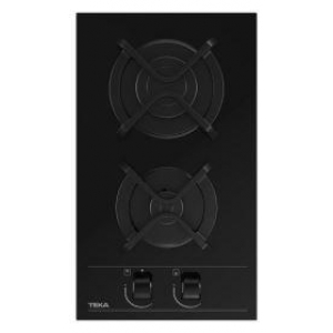 Placa de gas modular Teka GBC 32000 KLB, 2 zonas gas butano, 30 cm, 3800W, parrillas fundición, cristal gas negro
