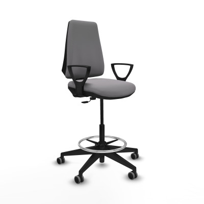 Taburete Elche CP similpiel gris brazos fijos base piramidal ruedas 65mm engomadas