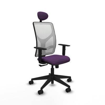 Motilla sincro malla blanca bali morado brazos 1D base piramidal cabecero fijo ruedas 65mm nailon