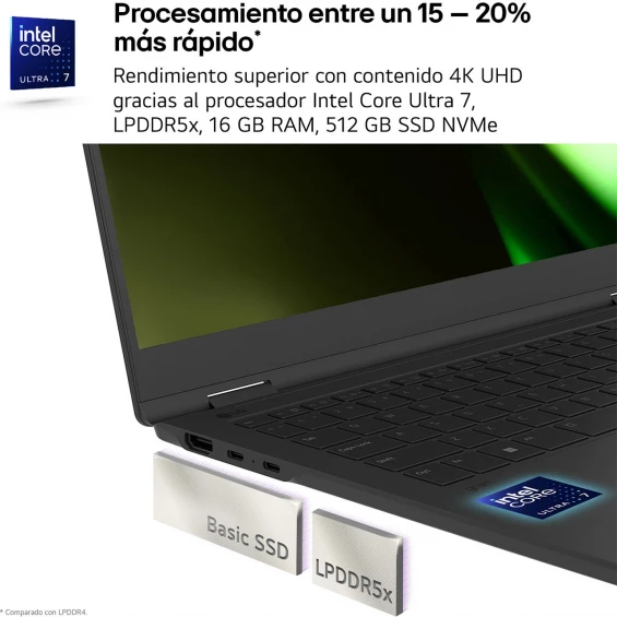 Portátil LG gram 14Z90S-V.AP75B, Intel Core Ultra 7 155H, 16 GB RAM, 512 GB SSD, Intel Arc, 14 pulgadas, WUXGA, Windows 11 Pro, negro obsidiana - imagen 4