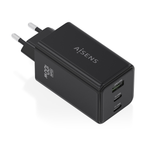AISENS - CARGADOR GaN 100W, 2xUSB-C PD3.0 QC4.0 QC5.0, 1xUSB-A QC3.0, NEGRO