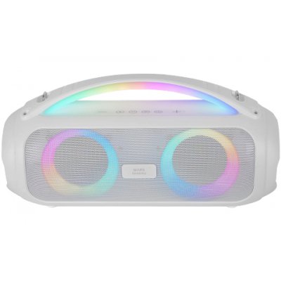 MS-PULSE, Altavoz Bluetooth Portátil 50W RMS, Iluminación RGB, 2 Drivers Activos 93mm + 2 Drivers Pasivos Ultra-Bass, Función Manos Libres, USB / MicroSD / AUX / FM, Asa y Correa, Blanco