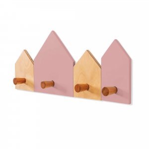 Percha infantil con forma de casitas madera/rosa · Casas H133-M9759