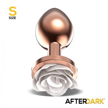 Plug Anal de Metal Oro Rosa con Rosa Blanca en la Base Talla S