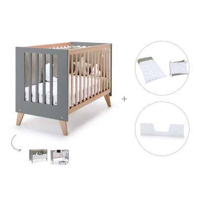 Cuna-escritorio-cama 60x120 cm madera/antracita (3en1) + textil Espuma do mar · Nexor