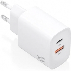 Cargador de Pared GaN Aisens A110-0952, 1 x USB Tipo C, 1 x USB, 30W, blanco