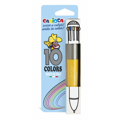 Carioca Boligrafo de 10 Colores Vintage - Boligrafo con Punta de Esfera Automatico - 10 Colores en un Solo Boligrafo - Punta Ø 1mm - Color Varios