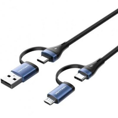 Cable USB 2.0 Tipo-C Vention CTLLF/ USB Tipo-C Macho - USB Macho/ MicroUSB Macho - USB Tipo-C Macho/ Hasta 100W/ 480Mbps/ 1m/ Negro y Azul