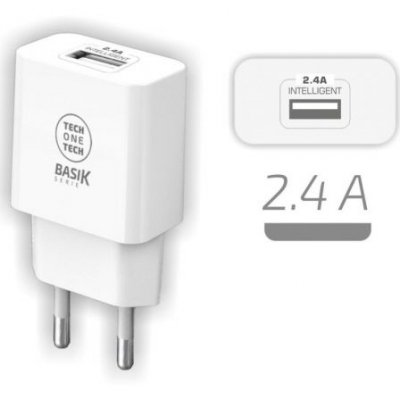 Cargador de Pared Tech One Tech TEC2904/ 1xUSB/ 2.4A/ Blanco