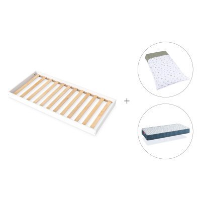 Cama Montessori 90x190 cm + colchón + textil Espuma do mar · Bianca Uno