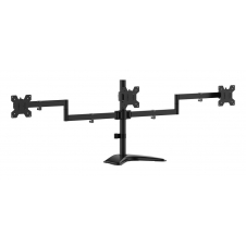AISENS Soporte de mesa con peana eco giratorio e inclinable para 3 monitores 10kg (3 Pivotes, 2 Brazos) de 13-27, Negro