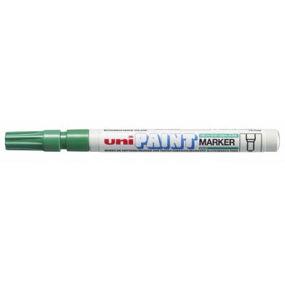 Uni-ball PX-21 Paint Marker - Marcador de Pintura - Punta Acrilica de Bala 0.8-1.2mm - Permanente en Todas las Superficies - Resistente a Luz y Agua - Cuerpo de Aluminio - Color Verde