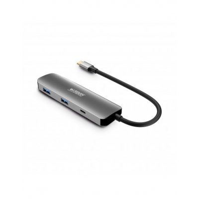 Urban Factory Hubee HUB 4 en 1- USB-C Macho - USB-A/USB-C/HDMI Hembra - 100W PD - Color Gris Metal