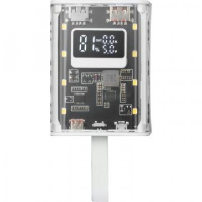 POWERBANK MARS GAMING 10000mAh 1xUSB-C PD 2xUSB-A 1xMicroUSB LINTERNA DISEÑO TRANSPARENTE Y BLANCO