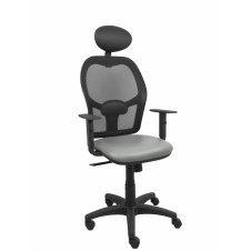 Piqueras y Crespo Silla Alocén malla negra asiento similpiel gris brazos regulables cabecero fijo