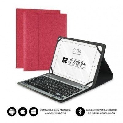 Funda con Teclado Subblim Keytab Pro Bluetooth para Tablets de 10.1-10.8/ Roja