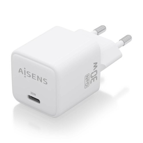 AISENS - CARGADOR GaN 30W, 1xUSB-C PD3.0 QC4.0, BLANCO