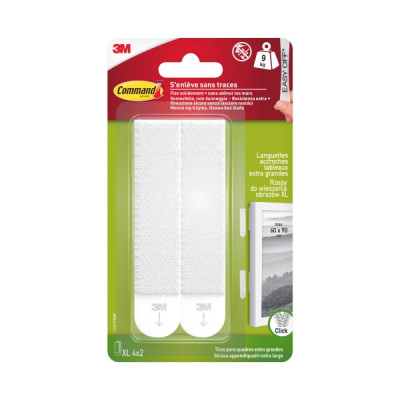 Command Pack de 8 Tiras Adhesivas para Objetos Pesados - 4 Pares XL - Soporta hasta 9kg - Color Blanco