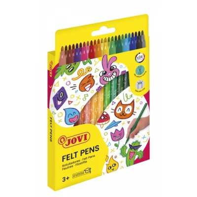 Jovi Felt Pens Estuche de 24 Rotuladores - Amplia Variedad de Tonos - Tinta de Gran Fijacion - Punta de 3mm - Capuchon de Seguridad Ventilado - Grip Triangular Ergonomico - Color Surtido