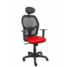 Piqueras y Crespo Silla Alocén malla negra asiento similpiel rojo brazos regulables cabecero fijo