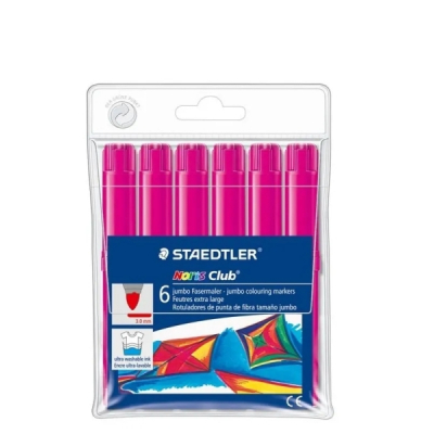Staedtler Noris Jumbo 340 Pack de 6 Rotuladores Jumbo - Punta de Fibra - Trazo 3mm - Tapa Ventilada - Color Magenta