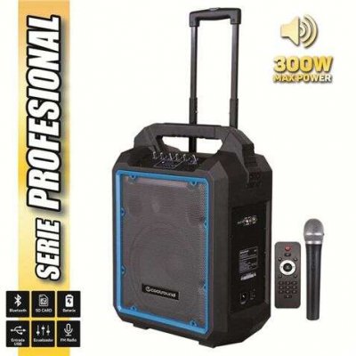 Coolsound Pro 300 Altavoz Autoamplificado Bluetooth 300W 10 80W RMS con Bateria - USB, SD, Entrada Mic. Jack 6.3mm - 1 Microfono Serie Pro Cool - Autonomia hasta 4h - Asa y Ruedas de Transporte - Man