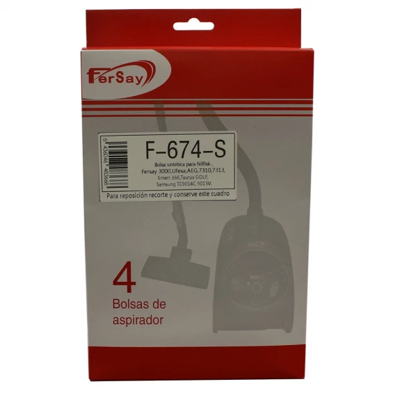 Bolsa aspirador Fersay F-674-S para Ufesa, AEG, Taurus y compatibles, pack 4 unidades - imagen 3