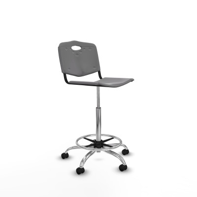 Taburete Robledo giratorio plástico gris claro sin brazos base cromada ruedas engomadas 50mm