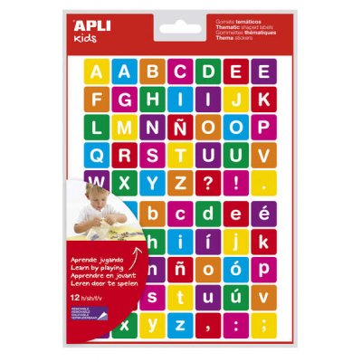 Apli Gomets Tematicos Letras - 12 Hojas (840 Gomets) - Adhesivo Removible - Ideal para Aprendizaje de Lectura y Escritura - Adhesivo Base Agua - Libre de Disolventes - Color Variado