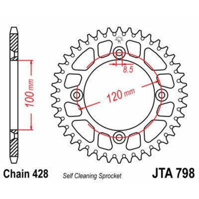 Corona JT SPROCKETS aluminio ultraligera autolimpiable 798 - Paso 428 JTA798.48