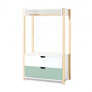 Armario infantil Montessori (con colgador y cajones) madera/verde-menta · Eden NW131-M6055