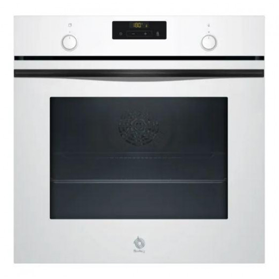 Horno con vapor pirolítico Balay 3HA5749B3, 71 litros, 8 funciones, Aqualisis, vapor añadido, Raíles Flex, clase A+, horno de leña, cristal blanco