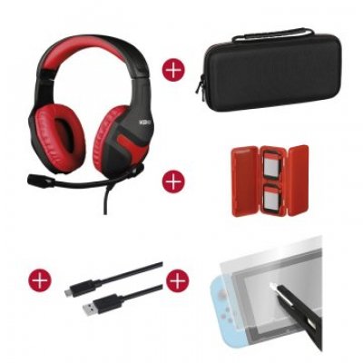 PACK GAMER KONIX SWITCH HEADSET GAMING + FUNDA + CAJA PARA 4 CARTUCHOS + CABLE 1.8m + PROTECTOR KX-G