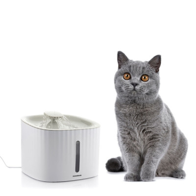 Innovagoods Drinkatt Fuente USB para Mascotas - Capacidad 3L - Silenciosa - Filtros Reutilizables - 3 Modos de Flujo - Indicador Nivel - Facil Limpieza - 19x15x19cm - Color Blanco y Gris